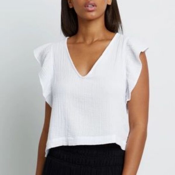 Women Rails Miley White Gauzy V-Neck Flutter Sleeve Tunic Blouse Top XS - Picture 1 of 11